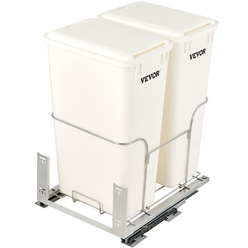 Pull-Out Trash Can, 43Qt Double Bins, Under Mount Waste Container with Soft-Close Slides, 176lbs Load Capacity & Door-Mounted Brackets, Garbage Recycling Bin with Lids for Kitchen Cabinet, White Pull-Out Trash Can, 43Qt Double Bins, Under Mount Waste Container with Soft-Close Slides, 176lbs Load Capacity & Door-Mounted Brackets, Garbage Recycling Bin with Lids for Kitchen Cabinet, White