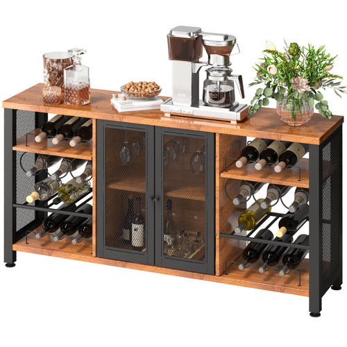 Industrial Bar Cabinet, Wine Table for Liquor with Glass Holder, Wine Rack and Metal Sideboard, Farmhouse Wood Coffee Bar for Living Room, Dining Room (55 Inch, Rustic Oak) Industrial Bar Cabinet, Wine Table for Liquor with Glass Holder, Wine Rack and Metal Sideboard, Farmhouse Wood Coffee Bar for Living Room, Dining Room (55 Inch, Rustic Oak)