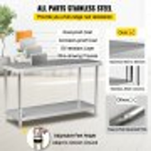 Stainless Steel Prep Table, 48 x 30 x 34 Inch, 550lbs Load Capacity Heavy Duty Metal Worktable with Adjustable Undershelf, Commercial Workstation for Kitchen Restaurant Garage Backyard Stainless Steel Prep Table, 48 x 30 x 34 Inch, 550lbs Load Capacity Heavy Duty Metal Worktable with Adjustable Undershelf, Commercial Workstation for Kitchen Restaurant Garage Backyard