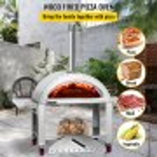 44" Wood Fired Artisan Pizza Oven, 3-Layer Stainless Steel Pizza Maker with Wheels for Outside Kitchen, Includes Pizza Stone, Pizza Peel, and Brush, Professional Series,Outdoor or Indoor.