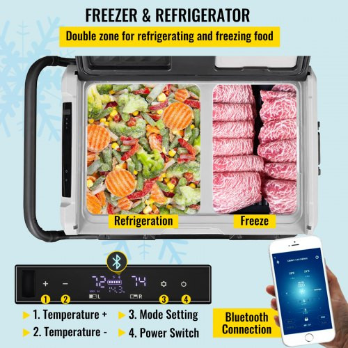 12 Volt Refrigerator 59 Quart, Dual Zone Car Fridge Freezer w/App Control & Wheels 12/24V DC & 110-240V AC Electric Compressor Cooler for Truck Vehicle RV Boat Outdoor & Home Use, -4?-68? Black 12 Volt Refrigerator 59 Quart, Dual Zone Car Fridge Freezer w/App Control & Wheels 12/24V DC & 110-240V AC Electric Compressor Cooler for Truck Vehicle RV Boat Outdoor & Home Use, -4?-68? Black