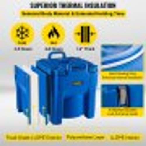 Insulated Food Carrier, 32Qt Capacity, Stackable Catering Hot Box w/Stainless Steel Barrel, Top Load LLDPE Food Warmer w/Integral Handles Buckles Stationary Base, for Restaurant Canteen, Blue