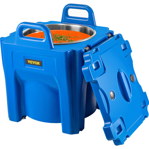 Insulated Food Carrier, 32Qt Capacity, Stackable Catering Hot Box w/Stainless Steel Barrel, Top Load LLDPE Food Warmer w/Integral Handles Buckles Stationary Base, for Restaurant Canteen, Blue