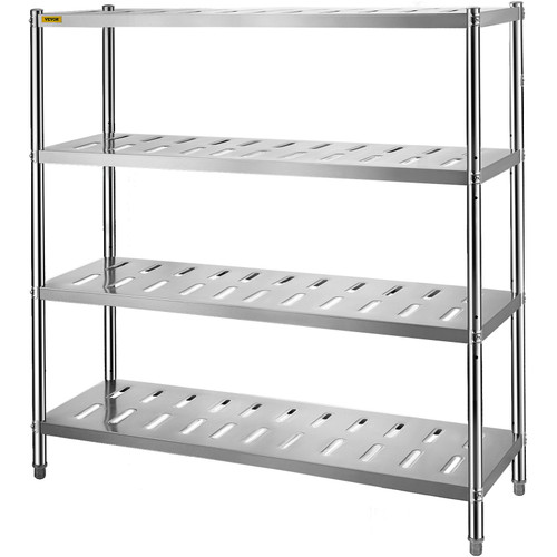 Storage Shelf, 4-Tier Storage Shelving Unit, Stainless Steel Garage Shelf, 59.1 x 17.7 x 61 inch Heavy Duty Storage Shelving, 529 Lbs Total Capacity with Adjustable Height and Vent Holes