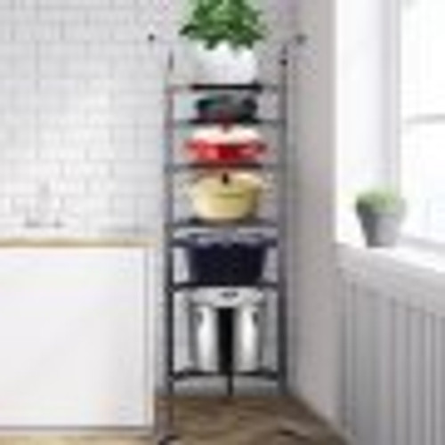 6-Tier Cookware Stand, 61-inch Multi-Layer Pot Rack, Carbon Steel Cookware Shelf, Cookware Storage Tower, Unassembled Kitchen Corner Shelf Rack for Pans, Pots, Baskets and Kettles, Graphite
