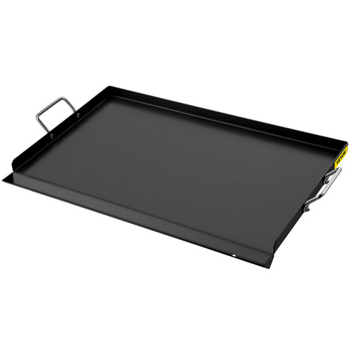 Carbon Steel Griddle, 14" x 32" Griddle Flat Top Plate, Griddle for BBQ Charcoal/Gas Gril with 2 Handles, Rectangular Flat Top Grill with Extra Drain