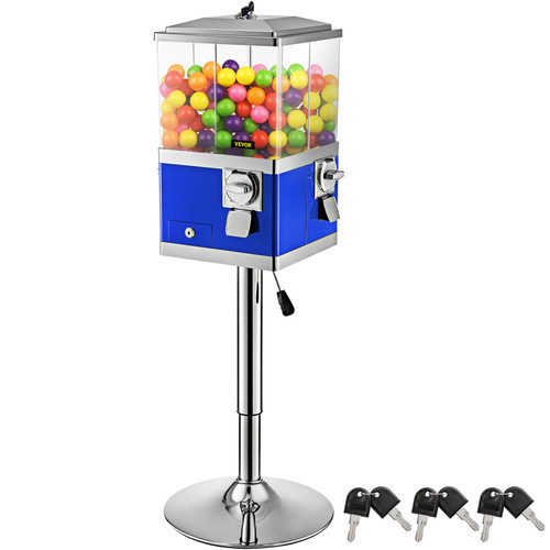 Vending Machine with Stand, Blue Quarter Candy Dispenser, Rotatable Four Compartments Square Candy Vending Machine, PC & Iron Large Gumball Bank Adjustable Dispenser Wheels for 1 inch Gumballs (100-87401)