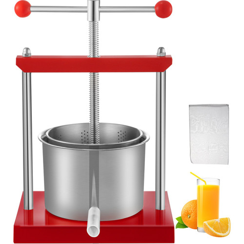 Fruit Wine Press, 1.45Gal/5.5L Grape Press for Wine Making, Wine Press Machine with 2 Stainless Steel Barrels, Wine Cheese Fruit Vegetable Tincture Press with T-Handle and 0.1"/3mm Thick Plate