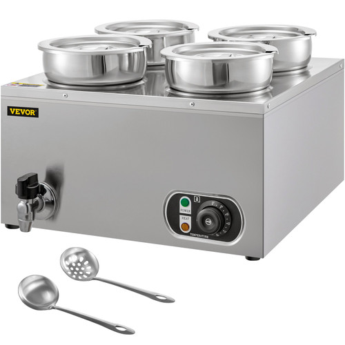 110V Commercial Food Warmer 16.8 Qt Capacity, 1500W Electric Soup Warmer Adjustable Temp.86-185?, Stainless Steel Countertop Soup Pot with Tap, Bain Marie Food Warmer for Cheese/Hot Dog/Rice