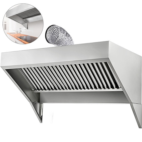 Concession Trailer Hood, 5FT Long Food Truck Hood Exhaust, 5-Foot X 30-Inch Stainless Steel Concession Hood Vent, Commercial Hood Vent with Baffle Hood Filter, Grease Groove, Fume Pipe