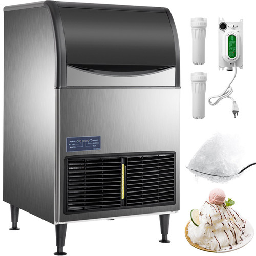 110V Commercial Ice Machine 220LBS/24H, Snow Flake Maker with 122LBS Ice Storage, Stainless Steel Construction, Quiet Operation, Auto Clean, Air Cooling, Professional Refrigeration Equipment