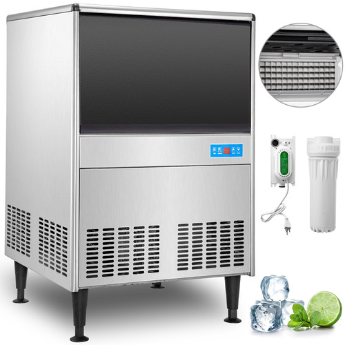 110V Commercial Ice Maker Machine 220LBS/24H ETL Approved Stainless Steel Ice Machine with 99LBS Bin, Auto Clean, Clear Cube, Air-Cooled, Include Water Filter and Drain Pump