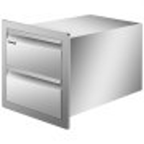 14W x 14.5H x 23D Inch Flush Mount Stainless Steel Double Drawers with Recessed Handles for Outdoor Kitchens or BBQ Island