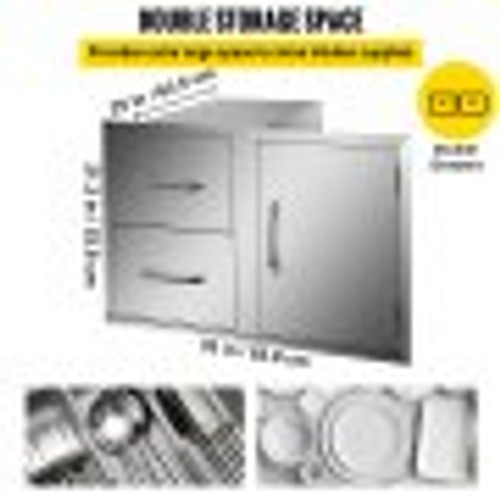 Outdoor Kitchen Door Drawer Combo 35.4" W x 23.6" H x 24.4''D, BBQ Access Door/Double Drawers Combo with Stainless Steel Handles, Perfect for Outdoor Kitchen or BBQ Island Patio Grill Station