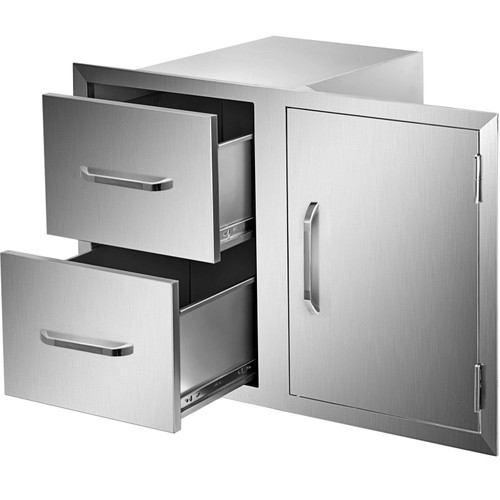 Outdoor Kitchen Door Drawer Combo 35.4" W x 23.6" H x 24.4''D, BBQ Access Door/Double Drawers Combo with Stainless Steel Handles, Perfect for Outdoor Kitchen or BBQ Island Patio Grill Station