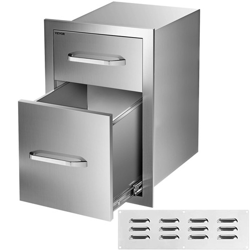 Outdoor Kitchen Drawers 13" W x 20.4" H x 20.8" D, Flush Mount Double BBQ Access Drawers with Stainless Steel Handle, BBQ Island Drawers for Outdoor Kitchens or Patio Grill Station