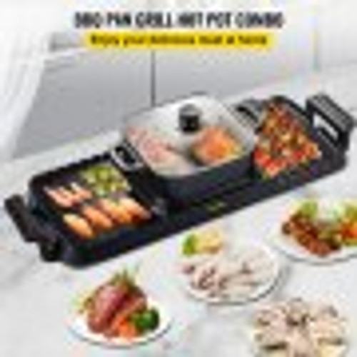 2 in 1 Electric Grill and Hot Pot, 2400W BBQ Pan Grill and Hot Pot, Multifunctional Teppanyaki Grill Pot with Dual Temp Control, Smokeless Hot Pot Grill with Nonstick Coating for 1-8 People