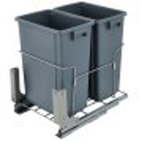 Pull-Out Trash Can, 37Qt Double Bins, Under Mount Kitchen Waste Container with Soft-Close Slides, 44 lbs Load Capacity & Door-Mounted Brackets, Garbage Recycling Bin for Kitchen Cabinet, Grey