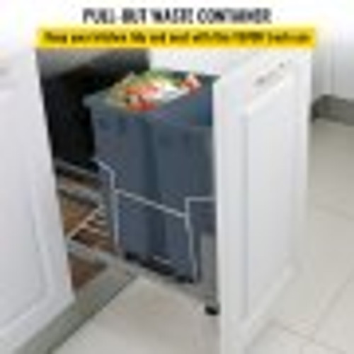 Pull-Out Trash Can, 37Qt Double Bins, Under Mount Kitchen Waste Container with Soft-Close Slides, 44 lbs Load Capacity & Door-Mounted Brackets, Garbage Recycling Bin for Kitchen Cabinet, Grey Pull-Out Trash Can, 37Qt Double Bins, Under Mount Kitchen Waste Container with Soft-Close Slides, 44 lbs Load Capacity & Door-Mounted Brackets, Garbage Recycling Bin for Kitchen Cabinet, Grey