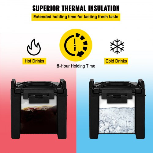 Insulated Beverage Dispenser, 2.5 Gal, Double-Walled Beverage Server w/ PU Insulation Layer, Hot and Cold Drink Dispenser w/ 2-Stage Faucet Handles Nylon Latches Vent Cap, NSF Approved, Black Insulated Beverage Dispenser, 2.5 Gal, Double-Walled Beverage Server w/ PU Insulation Layer, Hot and Cold Drink Dispenser w/ 2-Stage Faucet Handles Nylon Latches Vent Cap, NSF Approved, Black