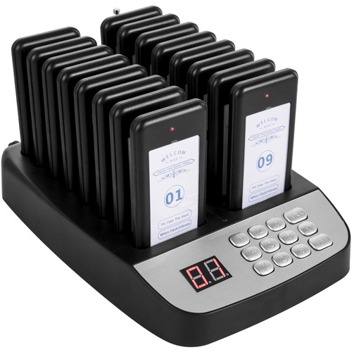 F100 Restaurant Pager System 16 Pagers, Max 98 Beepers Wireless Calling System, Set with Vibration, Flashing and Buzzer for Church, Nurse,Hospital & Hotel