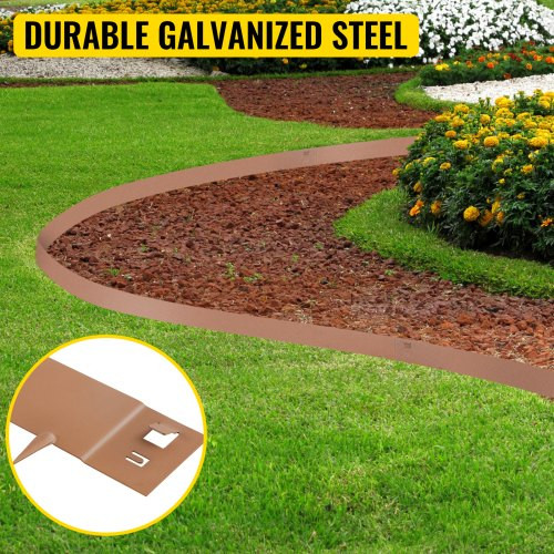 Steel Lawn Edging, 5PCS Metal Landscape Edging, 3"x39" Garden Edging Border, Flexible Galvanized Steel Landscape Border, 16.25 ft Length Landscaping Metal Edging, Brown Lawn Edge for Garden Yard