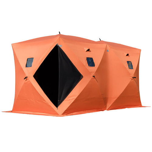 8 Person Ice Fishing Shelter, Pop-Up Portable Insulated Ice Fishing Tent, Waterproof Oxford Fabric Orange