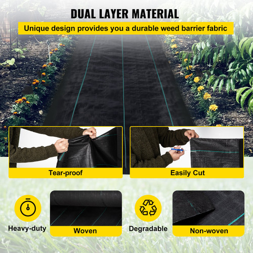 Weed Barrier, 5.8oz Landscape Fabric, 3ft x 300ft Cover Mat Heavy Duty Woven Grass Control Geotextile for Garden, Patio, Black