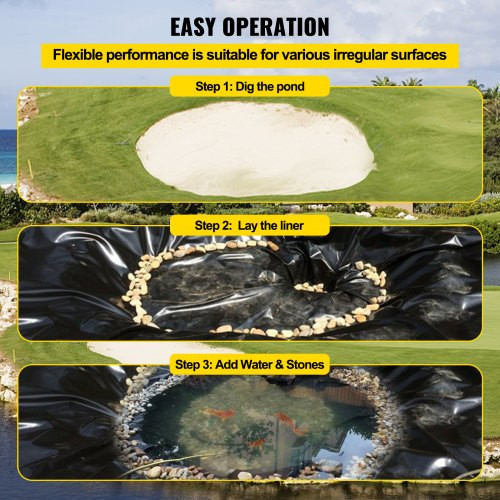 LLDPE Pond Liner 15x20 ft, Pond Liner 20 Mil, Fish Pond Liners for Waterfall, Pond and Fish Ponds