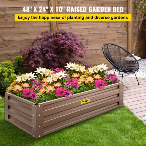 Galvanized Raised Garden Bed, 48" x 24" x 10" Metal Planter Box, Brown Steel Plant Raised Garden Bed Kit, Planter Boxes Outdoor for Growing Vegetables,Flowers,Fruits,Herbs,and Succulents