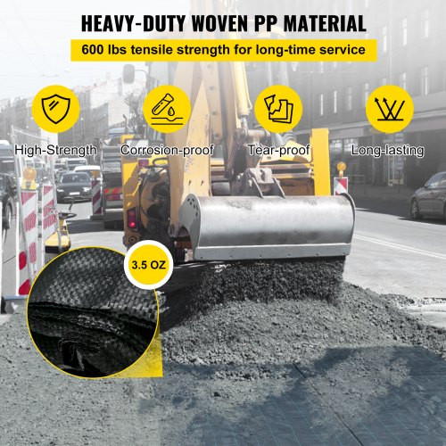 Geotextile Fabric, 12.5 x 50 ft 3.5oz Woven PP Driveway Drain Cloth w/ 600lbs Tensile Strength, Heavy Duty Underlayment for Soil Stabilization, Landscaping, Weed Barrier, 12.5FT50FT-3.5OZ, Black