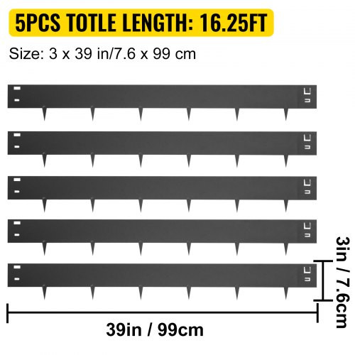 Steel Lawn Edging, 5PCS Metal Landscape Edging, 3"x39" Garden Edging Border, Flexible Galvanized Steel Landscape Border, 16.25 ft Length Landscaping Metal Edging, Black Lawn Edge for Garden Yard Steel Lawn Edging, 5PCS Metal Landscape Edging, 3"x39" Garden Edging Border, Flexible Galvanized Steel Landscape Border, 16.25 ft Length Landscaping Metal Edging, Black Lawn Edge for Garden Yard