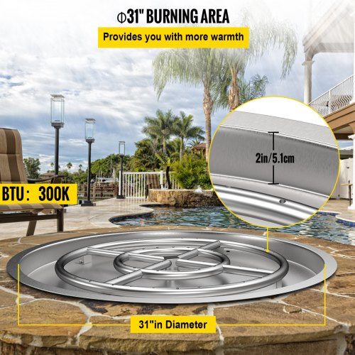 Drop in Fire Pit Pan, 31" x 31" Round Fire Pit Burner, Stainless Steel Gas Fire Pan, Fire Pit Burner Pan w/ 1 Pack Volcanic Rock Fire Pit Insert w/ 300K BTU for Keeping Warm w/ Family & Friends Drop in Fire Pit Pan, 31" x 31" Round Fire Pit Burner, Stainless Steel Gas Fire Pan, Fire Pit Burner Pan w/ 1 Pack Volcanic Rock Fire Pit Insert w/ 300K BTU for Keeping Warm w/ Family & Friends