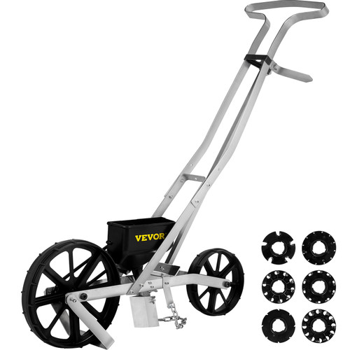 Garden Seeder, Metal Precision Garden Push Seeder with 6 Seed Plates, Walk-Behind Row Crop Planter, Manual Garden Lawn Spreader for Sowing Seeds,