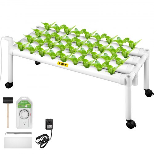 Hydroponics Growing System, 36 Sites 4 Food-Grade PVC-U Pipes, 1 Layer Indoor Planting Kit with Water Pump, Timer, Nest Basket, Sponge for Fruits, Vegetables, Herb, White