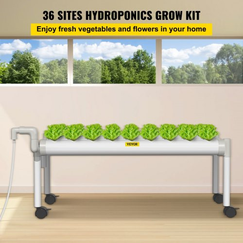 Hydroponics Growing System, 36 Sites 4 Food-Grade PVC-U Pipes, 1 Layer Indoor Planting Kit with Water Pump, Timer, Nest Basket, Sponge for Fruits, Vegetables, Herb, White