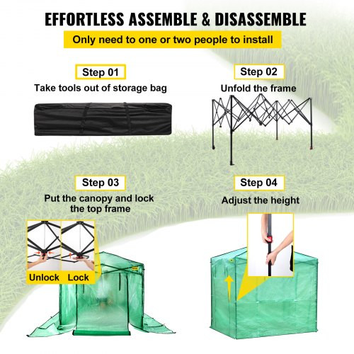 8'x 6'x 8' Pop-Up Greenhouse, Set Up in Minutes, Portable Greenhouse with Doors & Windows. High Strength PE Cover & Powder-Coated Steel Construction