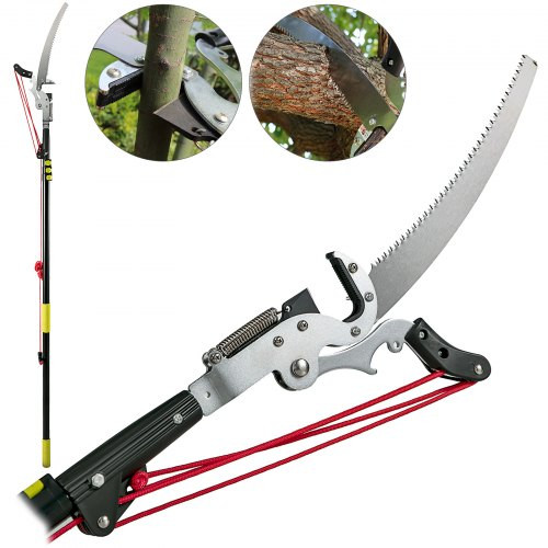 Tree Pruner 5.4~17.7ft, Extendable Pole Saw with 3-Sided Blade SK5 Cutting Blade, Tree Pole Pruner, Tree Saw Alloy Steel Branch, Long Reach Pole Pruning Saw for Sawing and Shearing