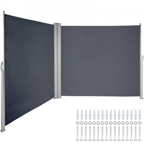 Retractable Side Awning, 71''x 236'' Full Aluminum Rust-Proof Patio Sunshine Screen, Outdoor Privacy Divider & Wind Screen, Works for Courtyard, Balcony, Roof Terraces and Pools, Gray
