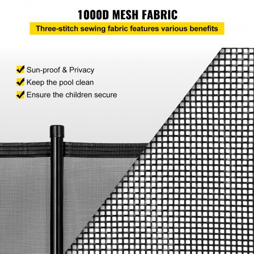 Pool Fencing Mesh, 4 x 96 ft Swimming Pool Fence, 1000D PVC Mesh Fabric Removable Pool Fence, Pool Fence for Inground Pools with Aluminum Poles and Stainless Steel Tubes for Security and Privacy