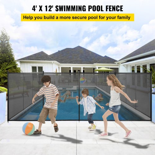 Pool Fence for Inground Pools, 4' x 12' - Pool Fence, Black Mesh Barrier - Removable DIY Pool Fencing, with Section Kit (4' x 12')