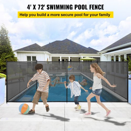 Pool Fence for Inground Pools, 4' x 72' - Pool Fence, Black Mesh Barrier - Removable DIY Pool Fencing, with Section Kit (4' x 72')