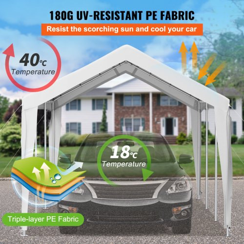 Carport Canopy Car Shelter Tent 10 x 20ft for Auto Boats with 8 Legs White