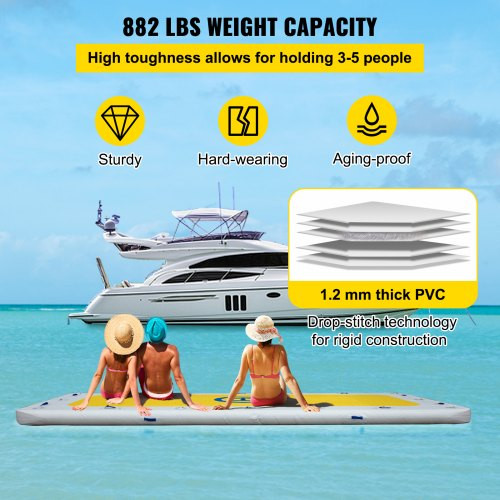 Inflatable Dock Floating Platform, 12 x 6 ft, 3-5 Person Capacity, 6 inches Thick, Swim Dock with Hand Pump, Electric Air Pump & Storage Bag, Drop Stitch PVC Non-Slip Raft for Pool Beach Ocean