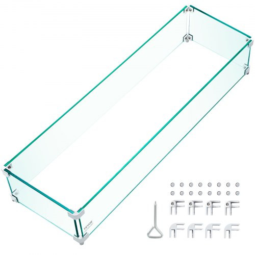 Fire Pit Wind Guard, 38 x 10.5 x 6 Inch Glass Wind Guard, Rectangular Glass Shield, 0.3" Thick Fire Table, Clear Tempered Glass Flame Guard, Steady Feet Tree Pit Guard for Propane, Gas, Outdoor