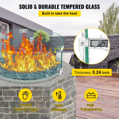 Fire Pit Wind Guard, 17 x 17 x 6 Inch Glass Flame Guard, Round Glass Shield, 1/4-Inch Thick Fire Table, Clear Tempered Glass Flame Guard, Aluminum Alloy Feet for Propane, Gas, Outdoor