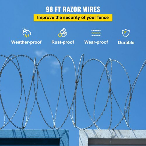 Razor Wires, 98ft Razor Barbed Wire 2 Coils, 49 ft Per Roll Razor Wire Fencing Razor Fence, Razor Ribbon Barbed Wire Galvanized Steel Razor Wire Fence, Rolls Razor Useful Protection for Garden