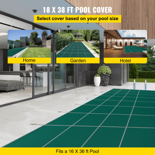 Pool Safety Cover, Inground Pool Cover Fit for PP Material, Rectangle Inground Safety Pool Cover Green, Mesh Solid Pool Safety Cover for Swimming Pool Winter Safety Cover (16x36 ft)