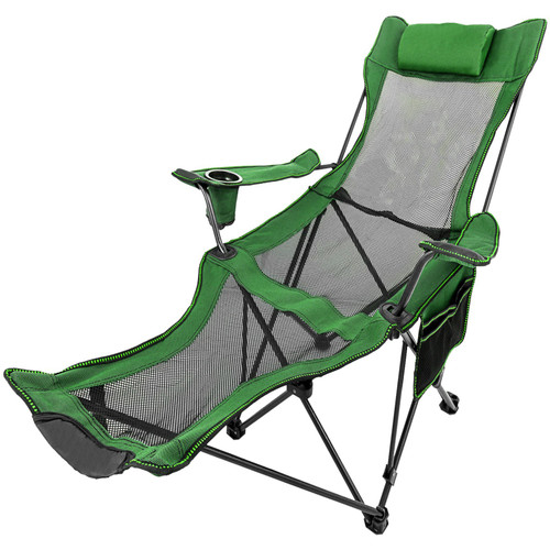 Folding Camp Chair with Footrest Mesh, Lounge Chair with Cup Holder and Storage Bag, Reclining Folding Camp Chair for Camping Fishing and Other