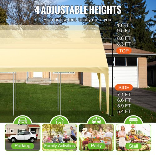 Carport Canopy Car Shelter Tent 10 x 20ft for Auto Boat with 8 Legs Yellow
